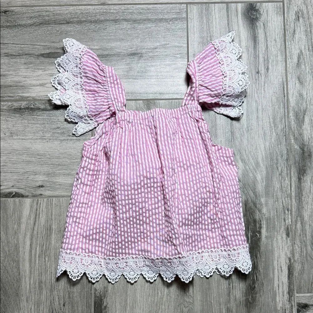 Rare Editions Pink and White Kids Blouse with Lace Accents